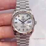 (EW)Swiss 3255 Rolex Oyster Perpetual Day Date Fake Watch 36mm Silver Diamond Dial President Strap